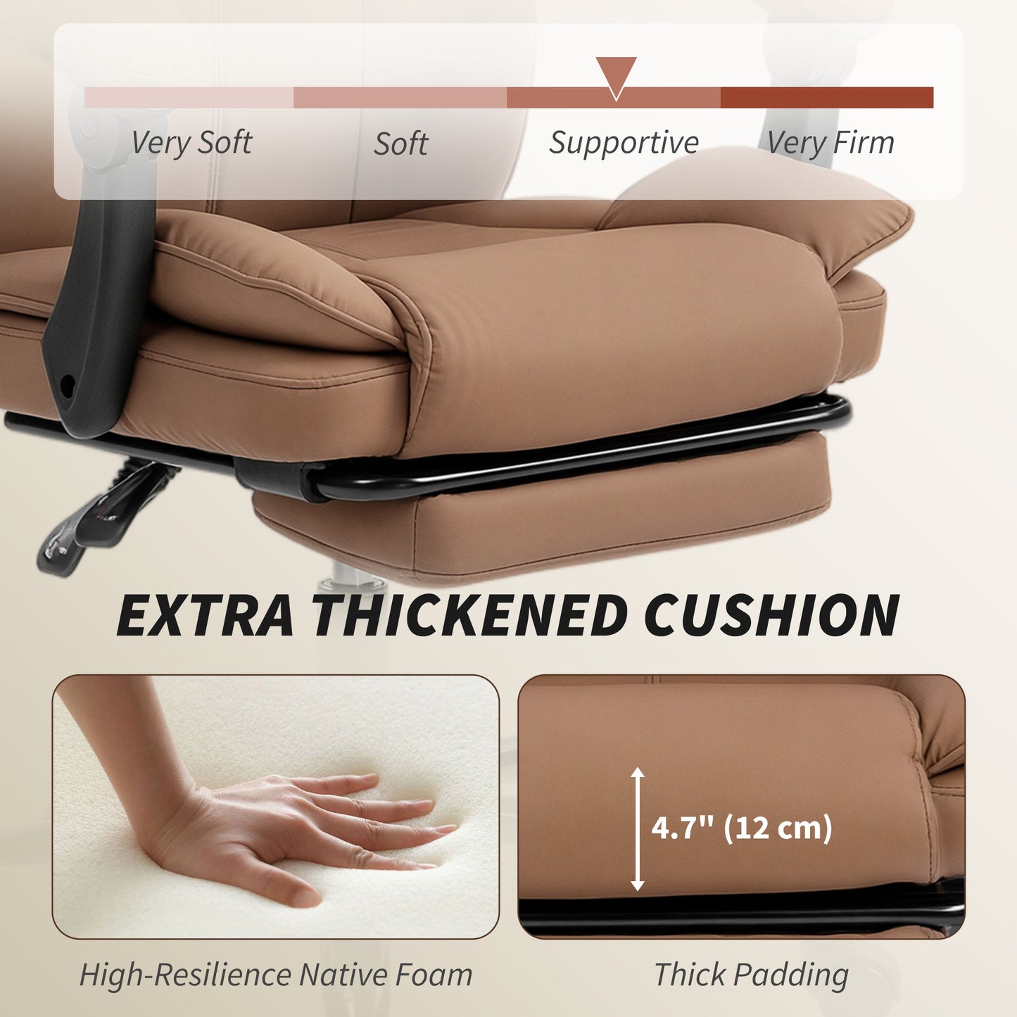 Reclining Office Chair, Executive Desk Chair with Pet-Friendly Fabric, Headrest, Footrest, Swivel Wheels, Brown