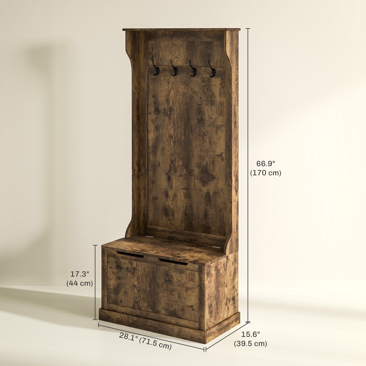 4-in-1 Hall Tree with Shoe Storage and Bench - Rustic Brown
