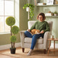45 Inch Potted Fake Plant Set of 2, Artificial Boxwood Topiary Tree, Triple Ball Tree for Indoor and Outdoor, Green