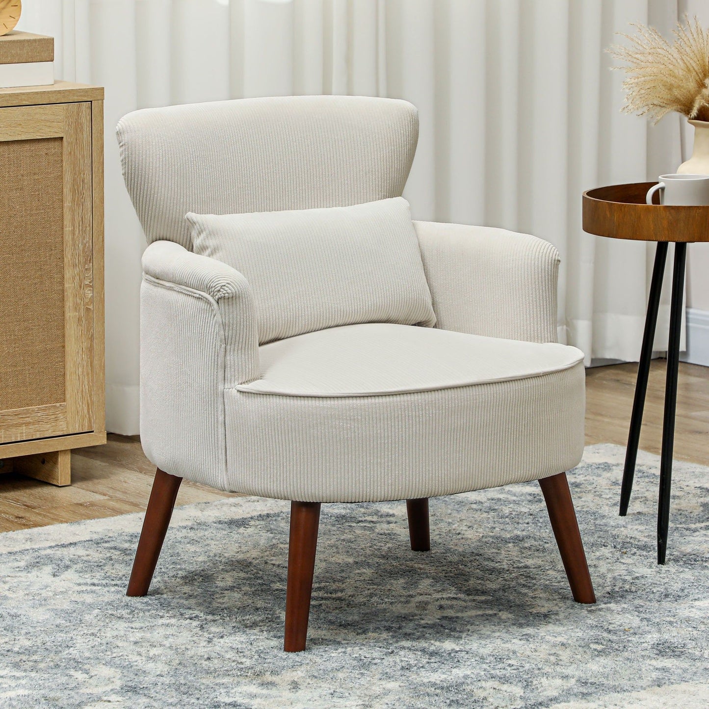 Upholstered Accent Chair with Lumbar Pillow - Cream White