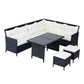 6pcs Outdoor Rattan Sofa Set Garden Wicker Sectional Couch Furniture Set with Dining Table and Chair White
