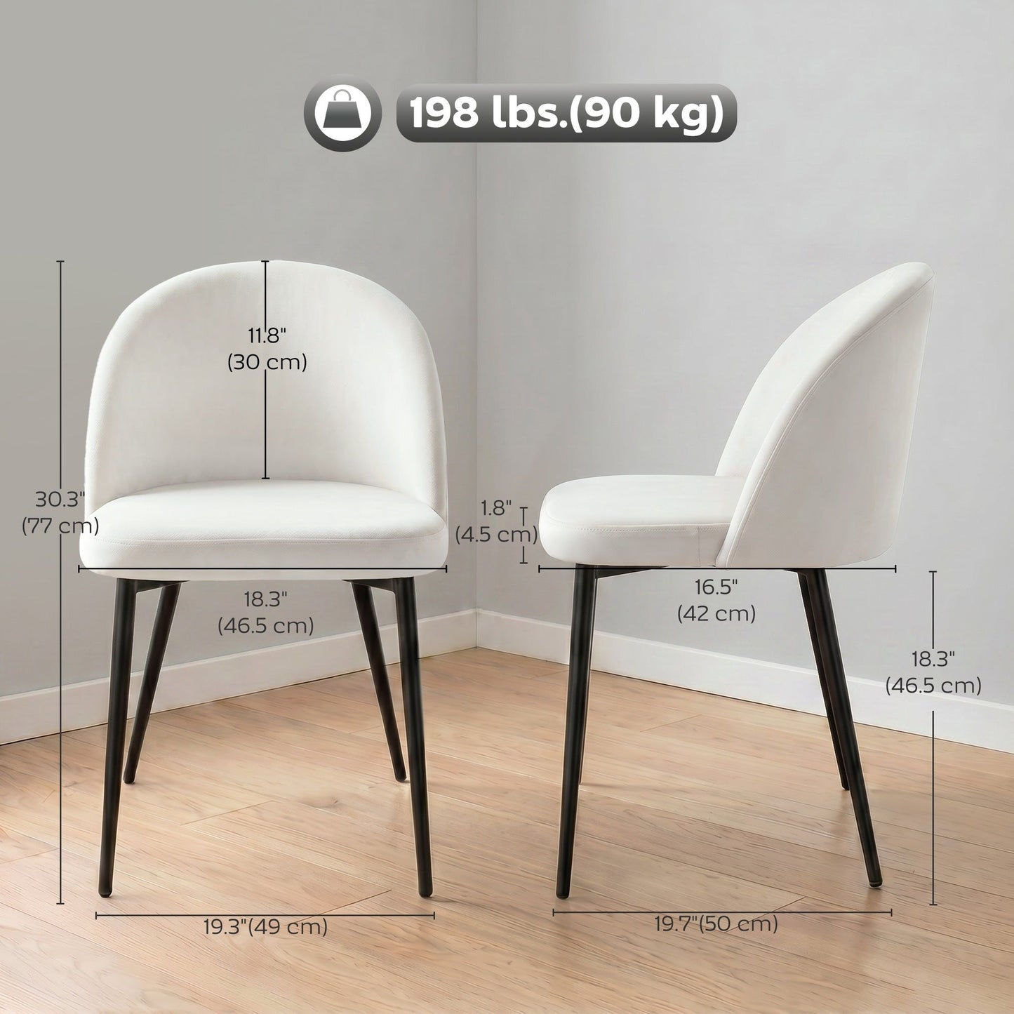 Set of 2 Mid-Back Velvet Dining Chairs - Cream White