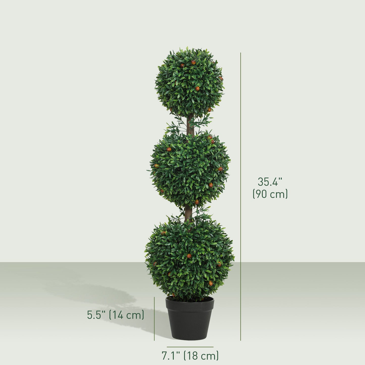 3.3FT Artificial Boxwood Topiary Tree Set of 2, Faux Three Ball Topiary Tree in Pot for Indoor Outdoor Decor, Green