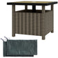 22" Square Steel PE Rattan Wicker Table With Umbrella Hole, Outdoor Patio Accent Dining Side Table Used as Umbrella Stand, Mixed-Grey
