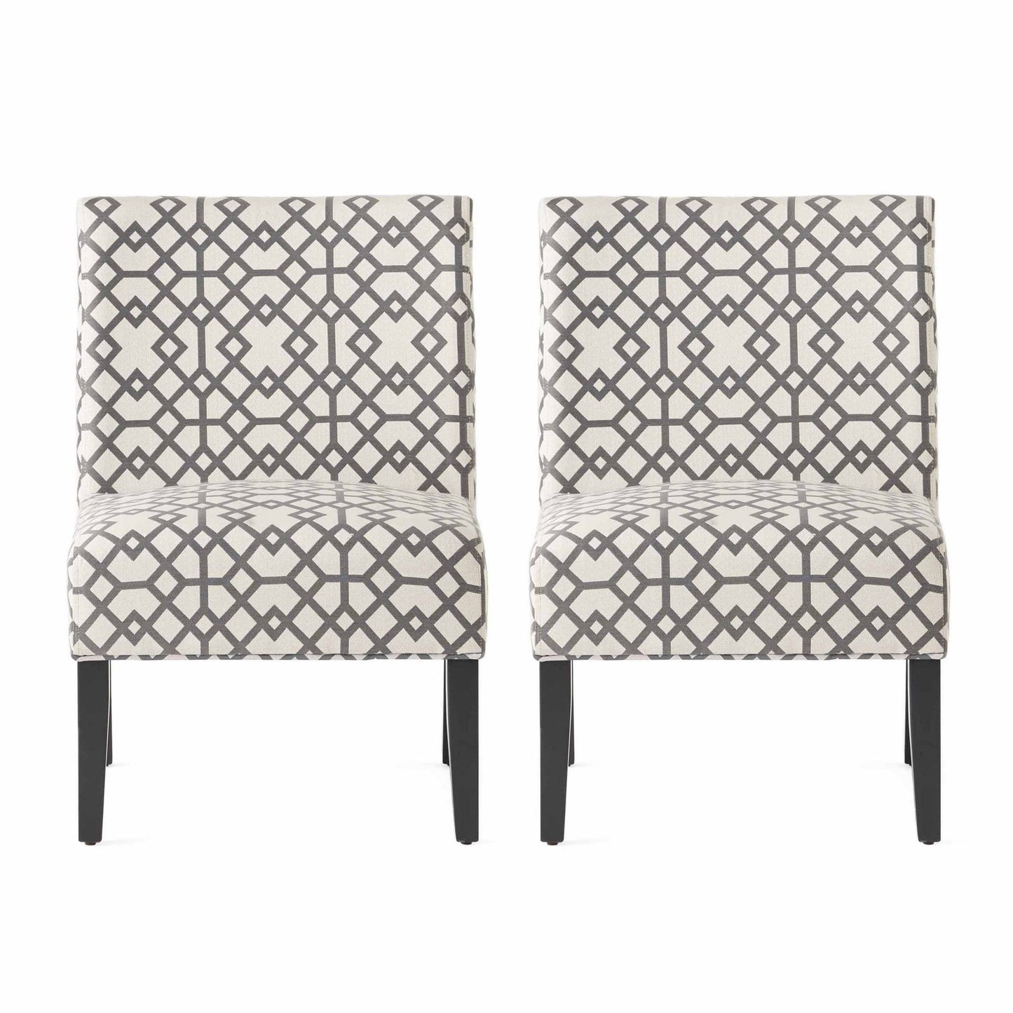 Contemporary Accent Chair with Upholstered Seat and Rubberwood Tapered Legs, Seat for Living Room, 22.5" L x 29.5" W x 32" H, Grey+Ivory