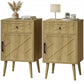 Nightstand Set of 2, Bedside Table Set with Drawer and Cabinet, Side End Table with Storage for Living Room, Oak
