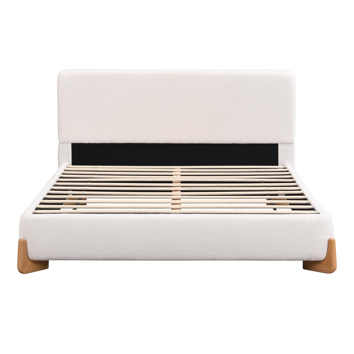 Boucle Upholstered King Bed with 12 Wooden Slats and Solid Feet, Comfortable Bed Frame for Superior Support, 88'' L x 85'' W x 38'' H, White