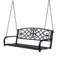 50"L Steel Porch Swing Fleur-De-Lis Patio Swing Chair Hanging Bench Outdoor 2-person Glider Chair Seat w/ Chain Antique Style Black