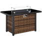 Outdoor Propane Gas Fire Pit Table, 50,000 BTU Electric Ignition Gas Firepit with Glass Cover, Black Glass Tabletop and CSA Certification, Brown
