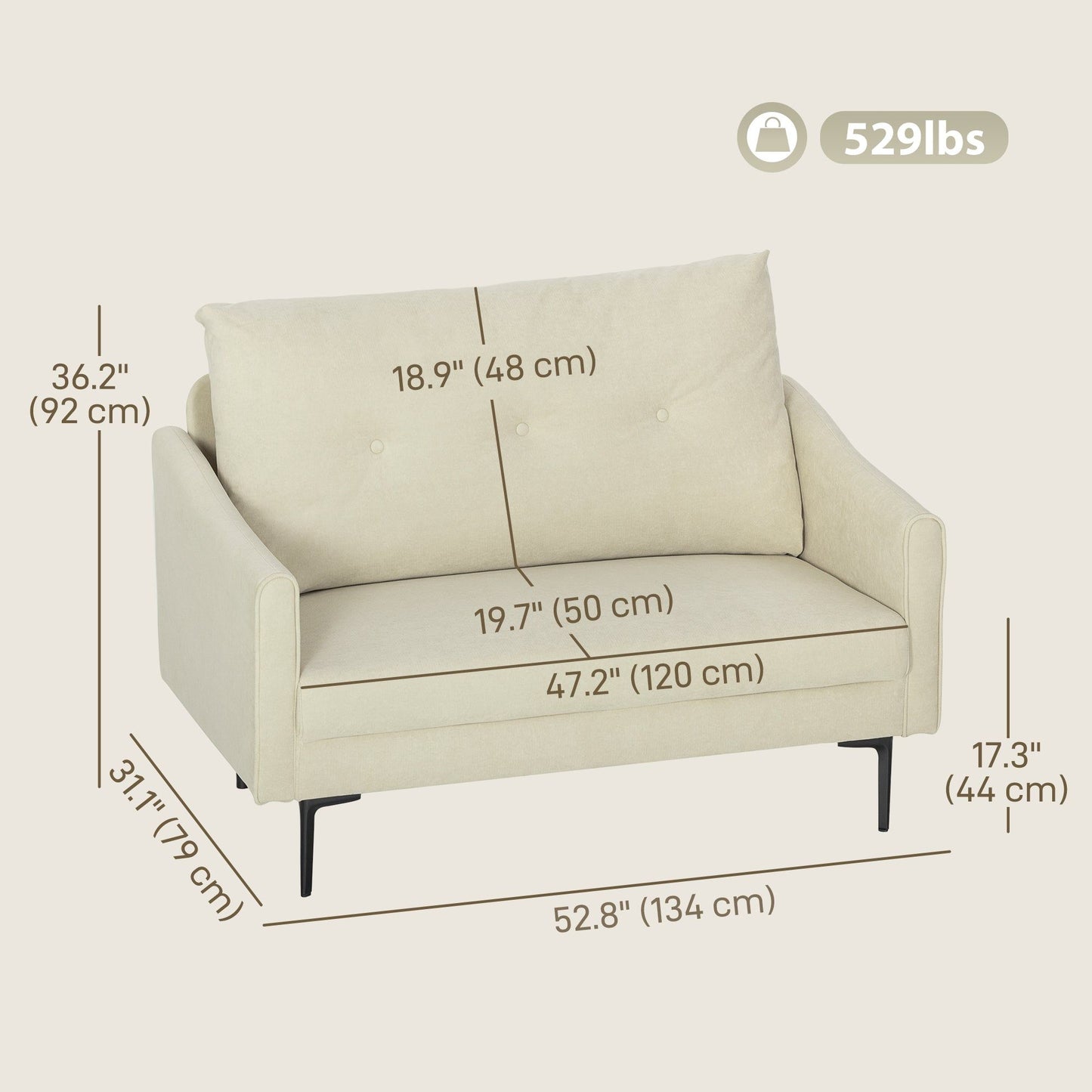2-Seater Button-Tufted Sofa - Cream White