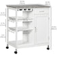 Rolling Kitchen Cart with Wine Rack and Marble Top - White