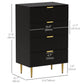 Modern Chest of Drawers 4 Drawer Dresser for Bedroom with Gold Legs and Handles, Black