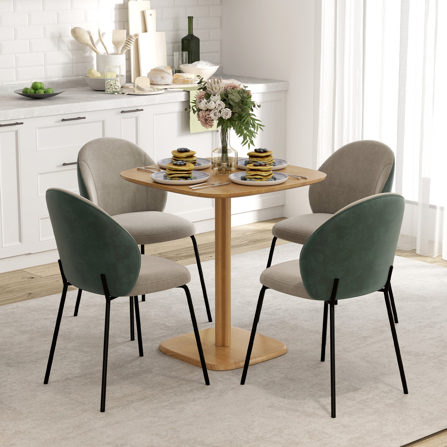 Dining Table for 4 People - Modern Kitchen Table with Wood-Effect Top, 27.6" x 27.6", Natural Wood
