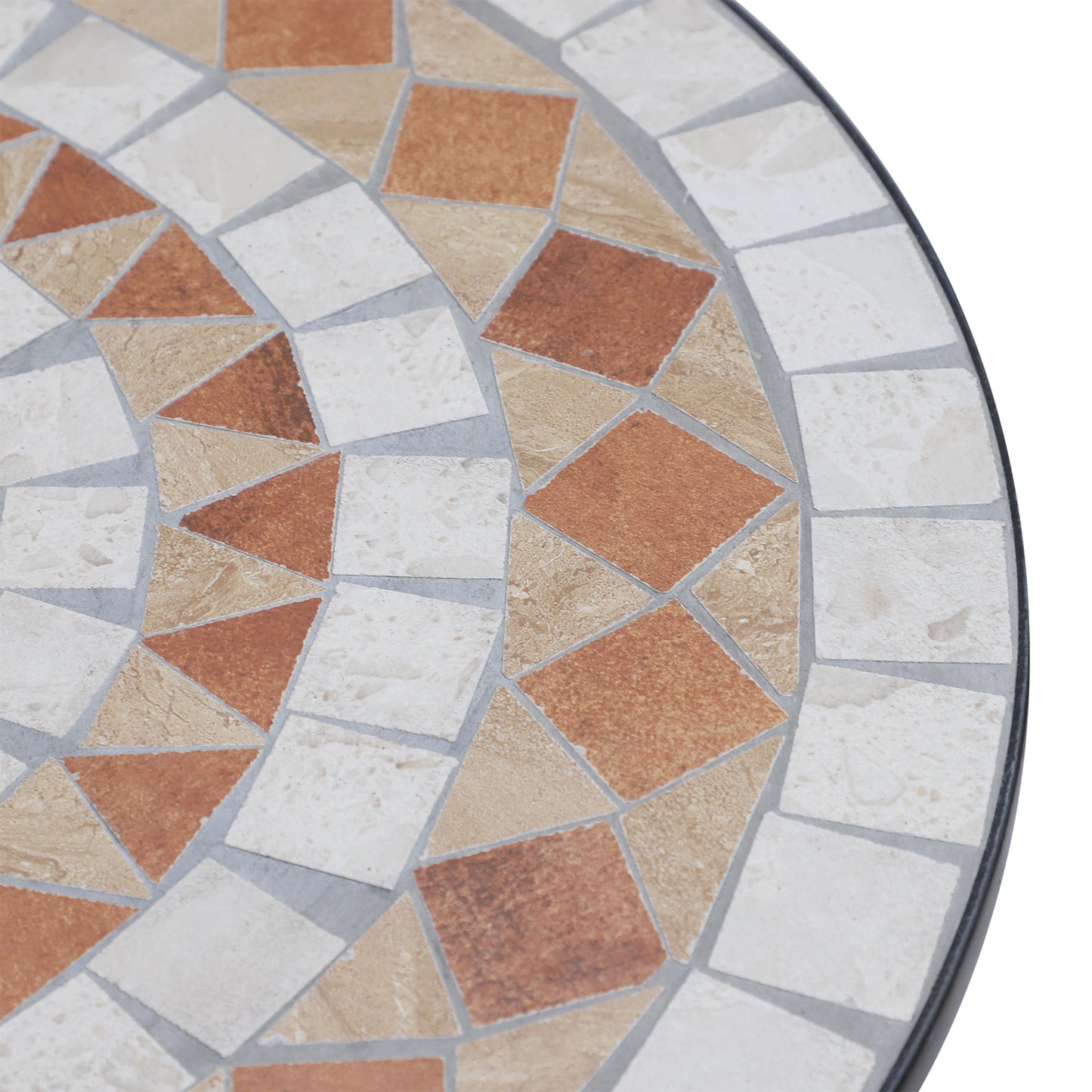 23.5" Mosaic Round Patio Table, Metal Side Bistro Coffee Table, Outdoor Furniture, Ceramic Tabletop for Garden Lawn