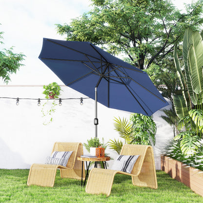 10' x 8' Blue Round Market Umbrella with Crank & Tilt