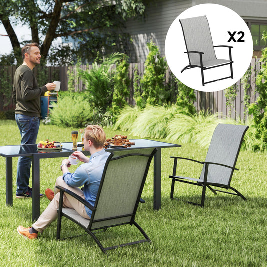 Set of 2 Folding Lawn Chairs, Outdoor Folding Chairs with Armrests, High Backrest for Backyard Balcony, Grey
