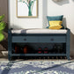 Shoe Rack with Cushioned Seat and Drawers, Pine Wood Frame, Multipurpose Entryway Storage Bench, 39" L x 14" W x 20" H, Antique Navy