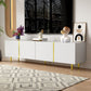 High-Gloss TV Stand with 4 Doors and Modern Minimalist Design, Soft-Close Hinges, Modern Design, Easy to Install, 67" L x 13.5" W x 18" H, White