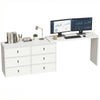 L-Shaped Computer Desk with 6 Drawers - White Wood Grain