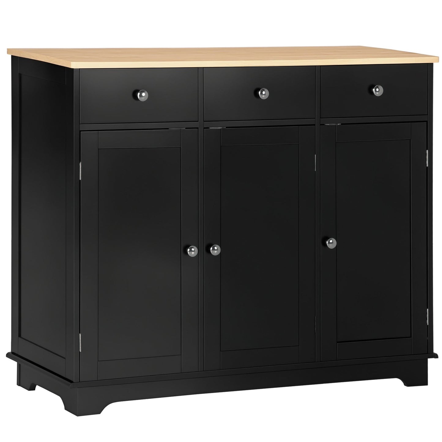 Modern Sideboard Buffet with Drawers and Shelves - Black