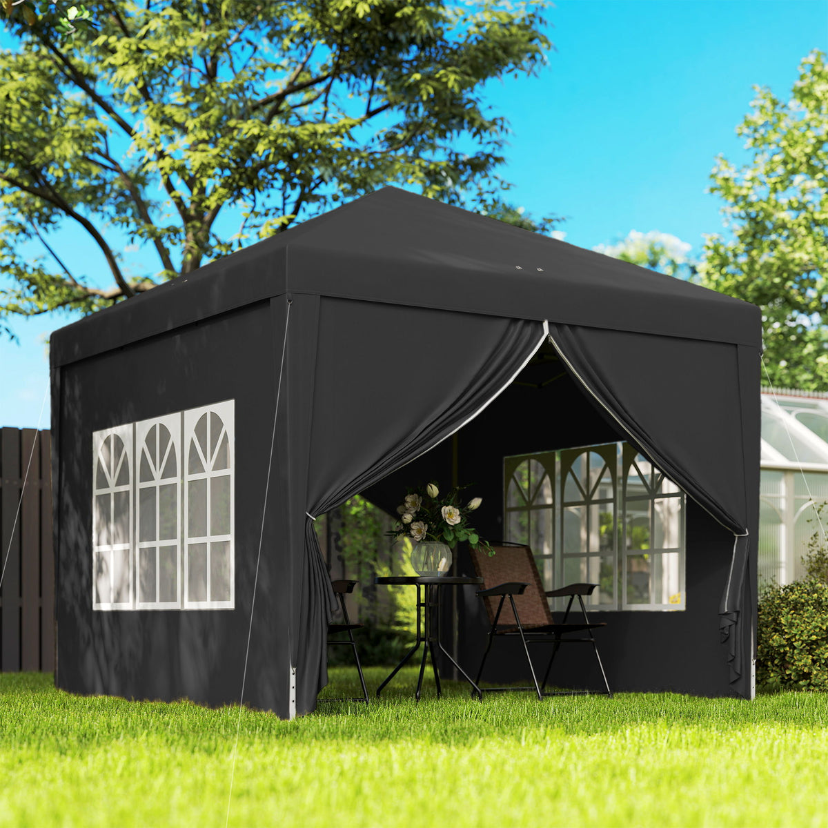10'x10' Outdoor Pop Up Party Tent Wedding Gazebo Canopy with Carrying Bag (Black)