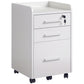 3-Drawer Filing Cabinet with Lock and Wheels - White