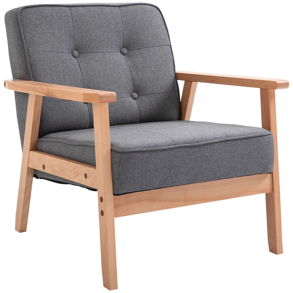 Mid-Century Accent Chair Modern Fabric Upholstered Tufted Back Lounge Sofa Seat - Grey
