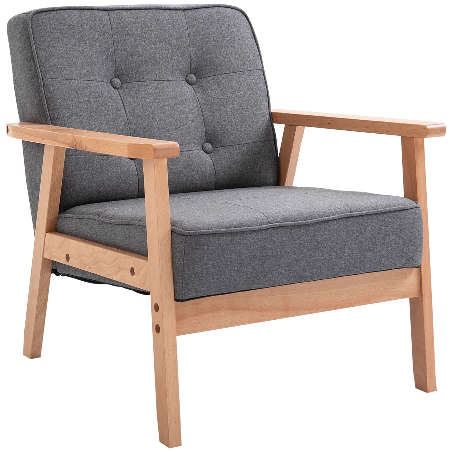 Mid-Century Accent Chair Modern Fabric Upholstered Tufted Back Lounge Sofa Seat - Grey