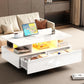 High-Gloss Coffee Table with Built-In LED Light and 2 Drawers, Minimalist Centre Table with Open Storage, 35.5'' L x 21.5'' W x 16'' H, White