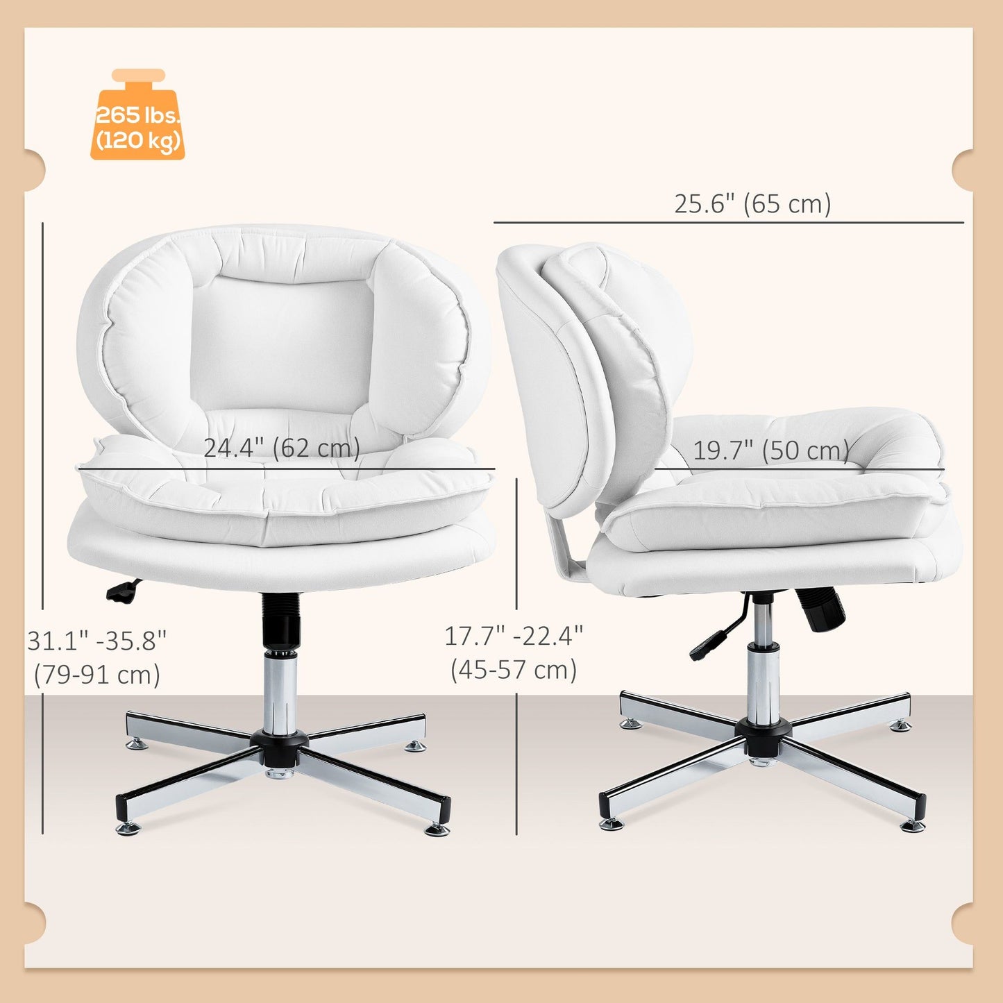 Criss Cross Armless Office Chair, No Wheels - White