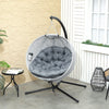 Egg Chair with Folding Basket, Outdoor Indoor Hanging Swing Chair with Stand, Cushions for Patio, Balcony, Grey