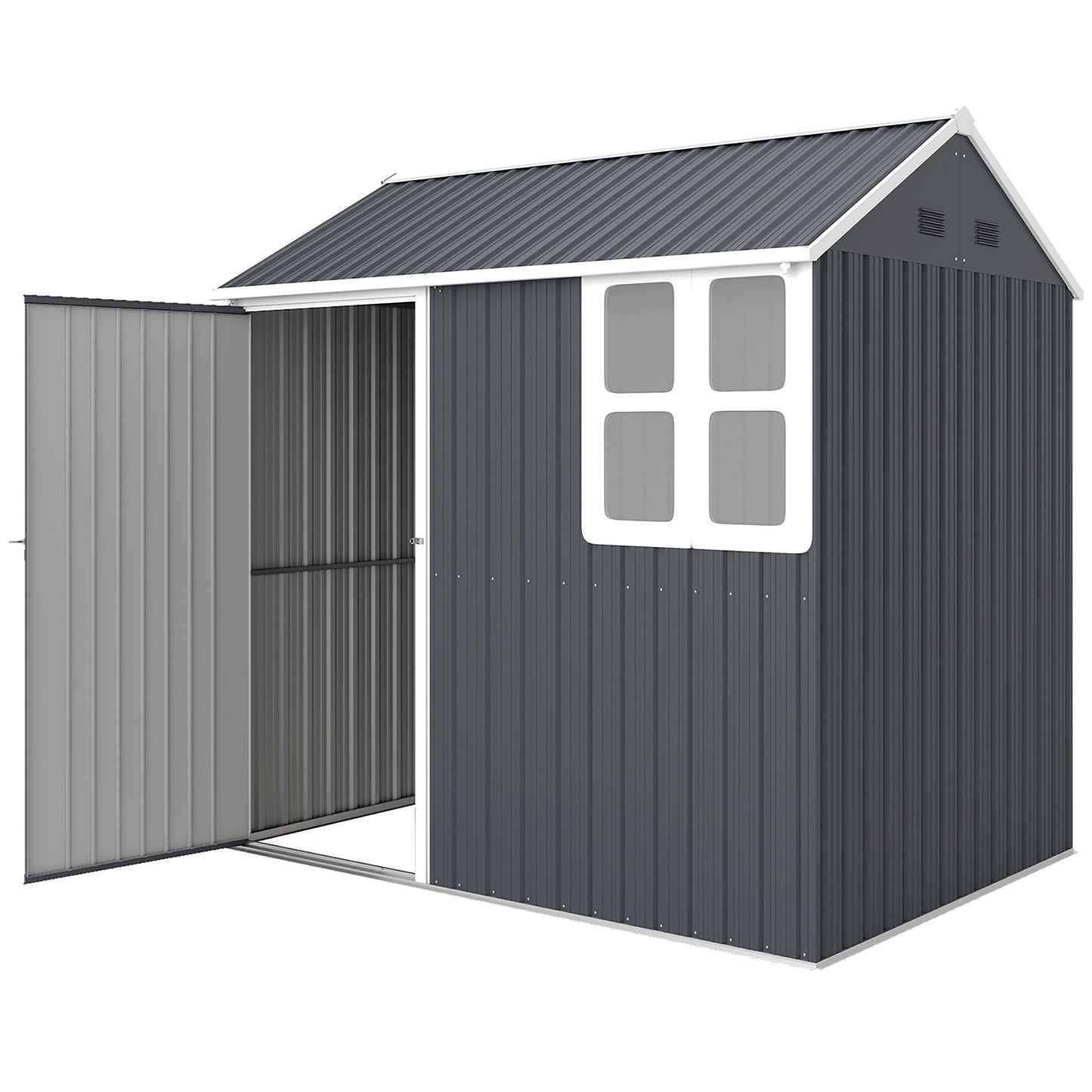 7' x 5.5' Metal Garden Storage Shed, Outdoor Tool Storage House with Lockable Door, Vents, Sloped Roof, Dark Grey