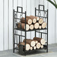 20.25" x 13" x 30.25" 2-Layer Heavy Duty Firewood Rack Wood Log Fireplace Stacker w/ 4 Tools, Black and Gold