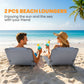 2 Pieces Beach Lounge Chair, Outdoor Folding Chaise Lounge Set w/ Pillow for Sunbath, Snap, Beige