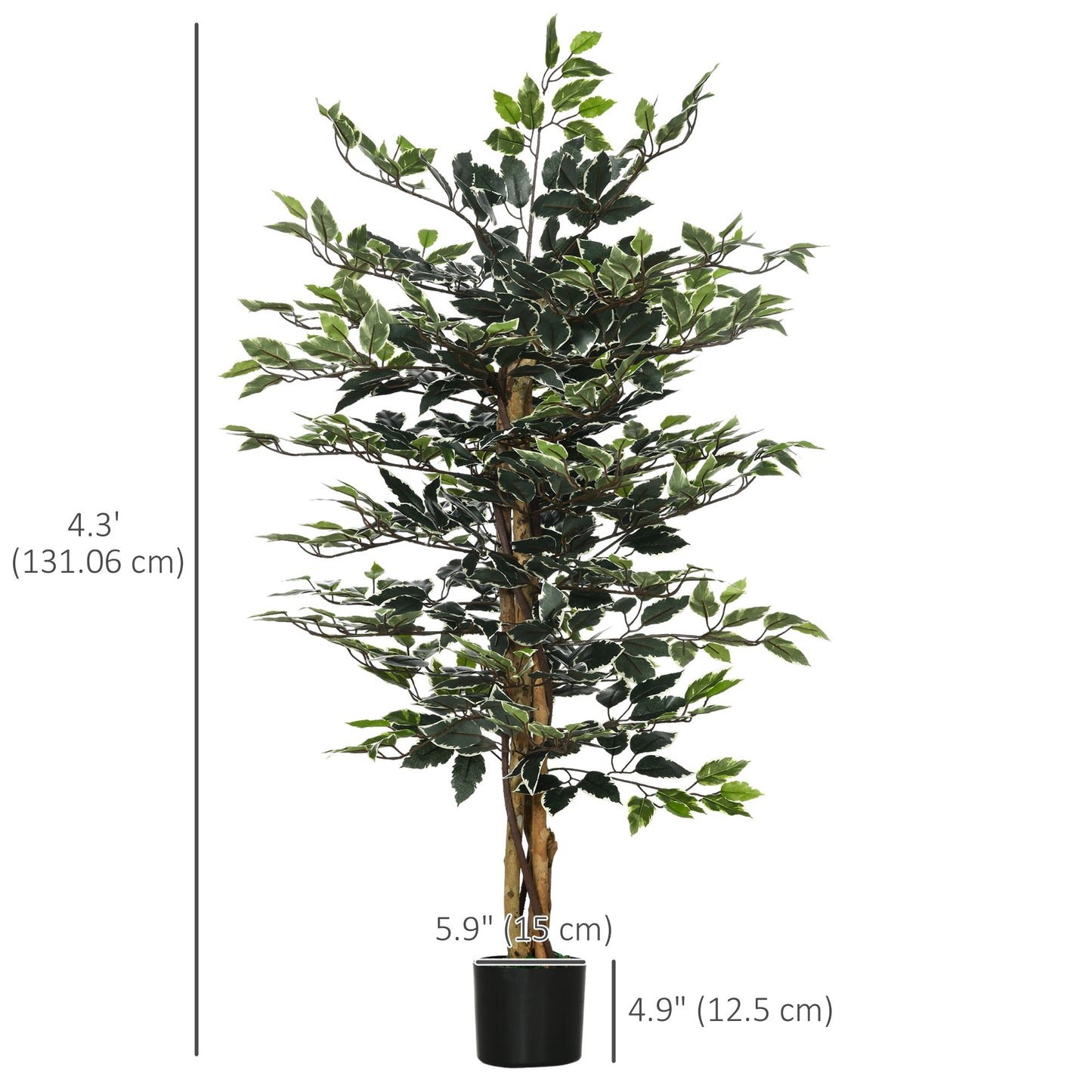 4.3FT Artificial Ficus Tree, Fake Tree with Leaves, Faux Plant in Nursery Pot for Indoor Decoration