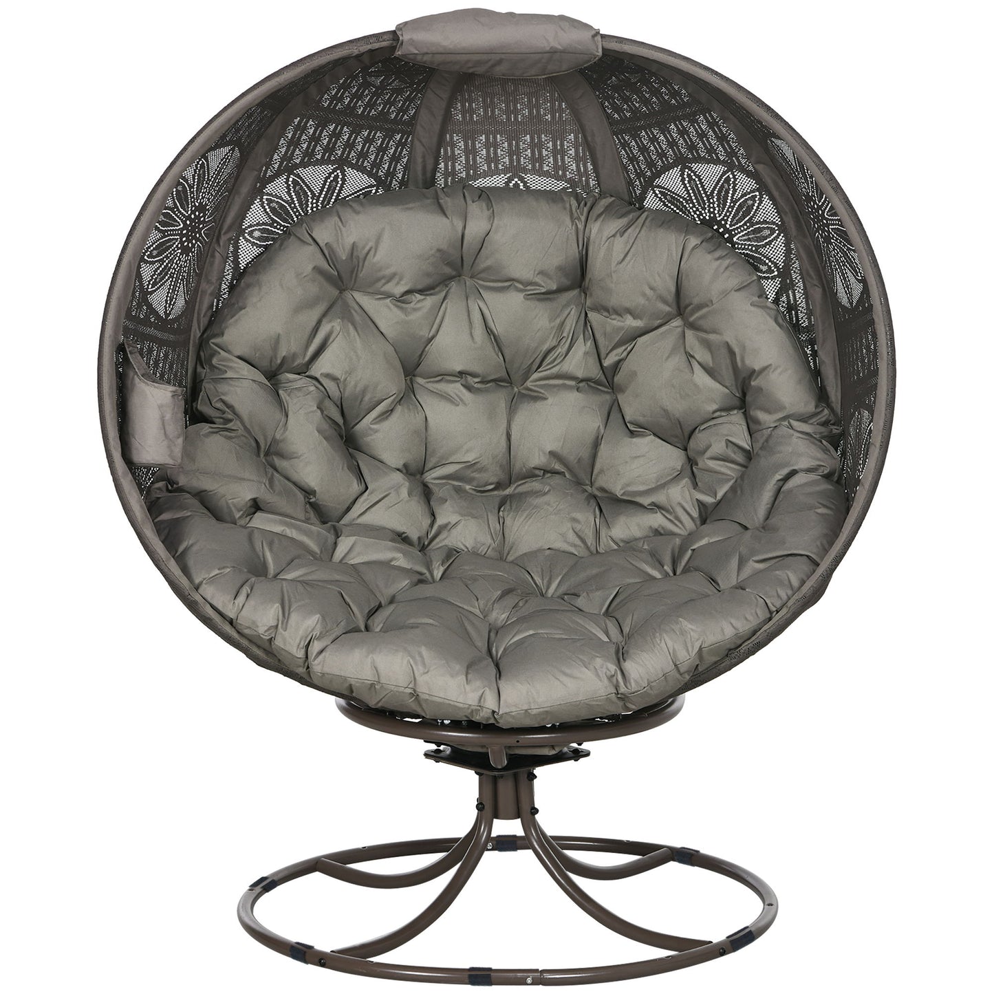 Patio Egg Chair with Swivel Base, Foldable Basket Chair with Large Seat Cushion, Cup Holder for Indoor, Outdoor, Sand