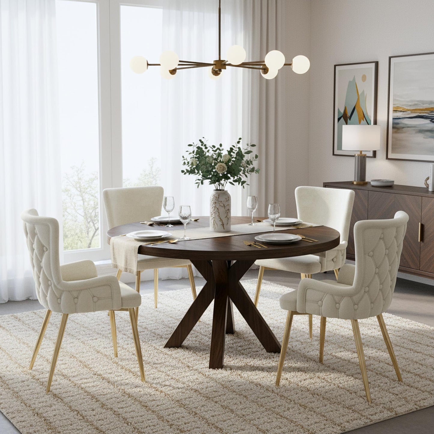 Set of 4 Velvet Dining Chairs with Solid Wood Frame and Iron Legs, Upholstered Leisure Chair for Families, 21.5'' L x 20.5'' W x 33.5'' H, Beige