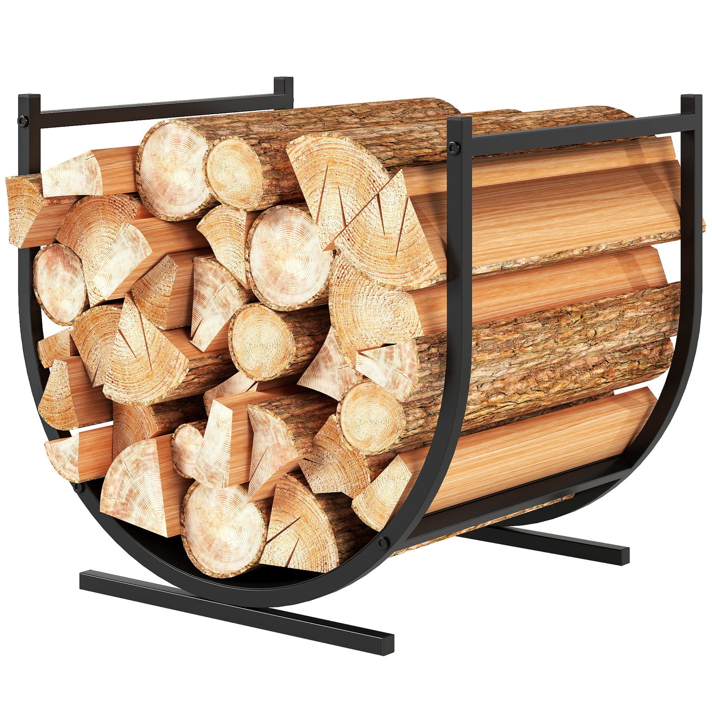 Firewood Rack Outdoor, 17 Inch Heavy Duty Log Holder for Indoor Fireplace Storage, Outdoor Curved Fire Wood Organizer