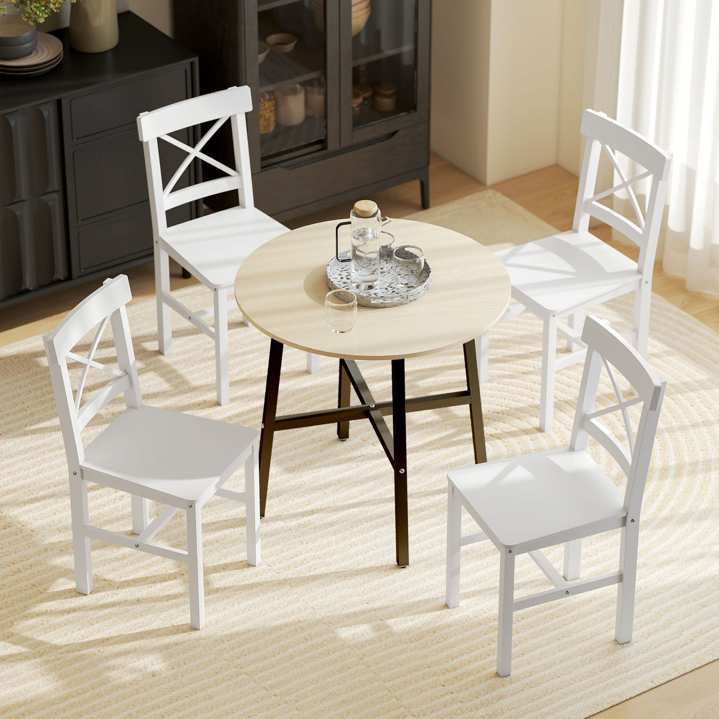 Wooden Dining Chairs Set of 4, Kitchen Chairs with Cross Back, Solid Structure for Living Room and Dining Room, White
