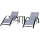 3 Pieces Outdoor Lounge Chair Set, 2 S-Shaped Lawn Chairs and a Glass Table for Patio, Yard, Light Grey