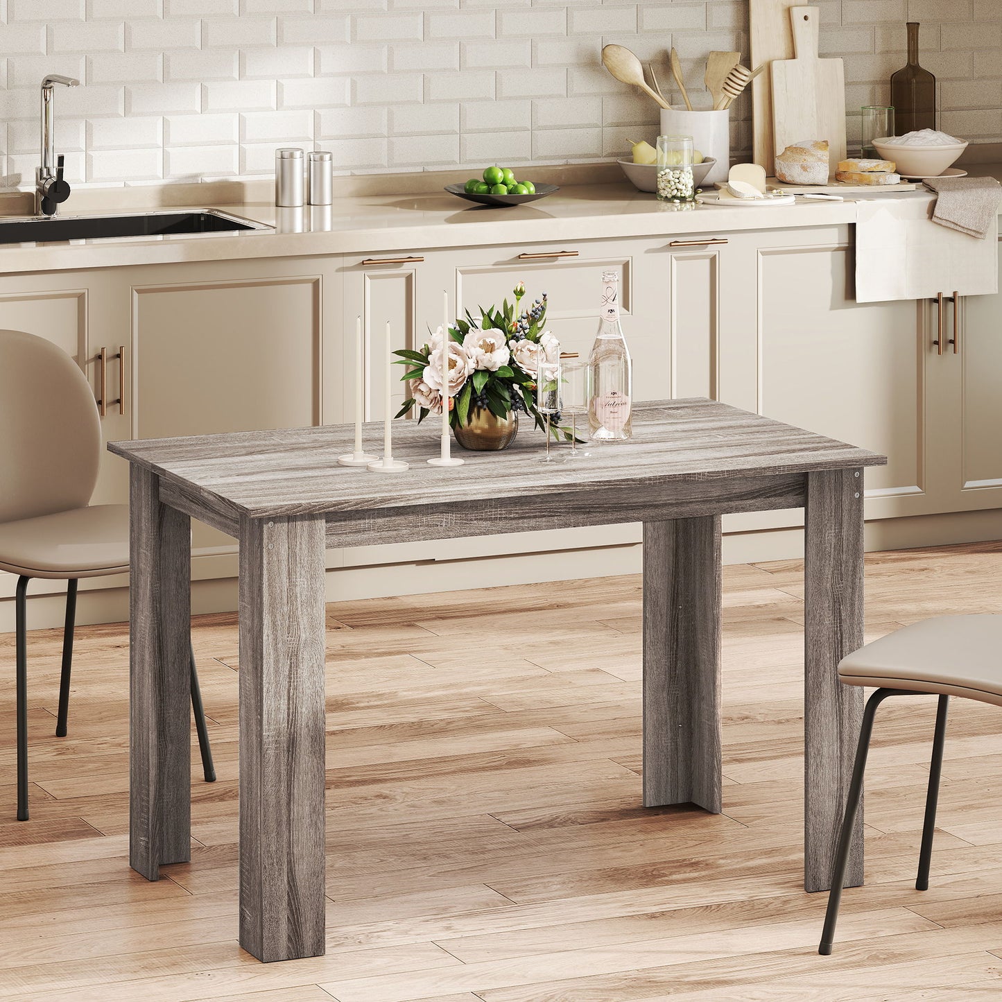 47" Kitchen Table for 4-6 People, Dining Table with Wood Effect for Dining Room, Light Grey