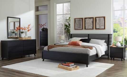 Danziar - 6 Pc. - Dresser, Mirror, King Slat Panel Bed - Black