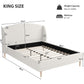 King Size Bed Frame with Soft Boucle Wingback Headboard, Upholstered Platform Bed with Wood Slats, 86.5'' L x 84'' W x 45.5'' H, White