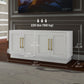 Modern TV Stand for up to 55" TV, TV Cabinet with 4 Soft Hinged Doors, 4 Cable Holes and 2 Adjustable Shelves, White
