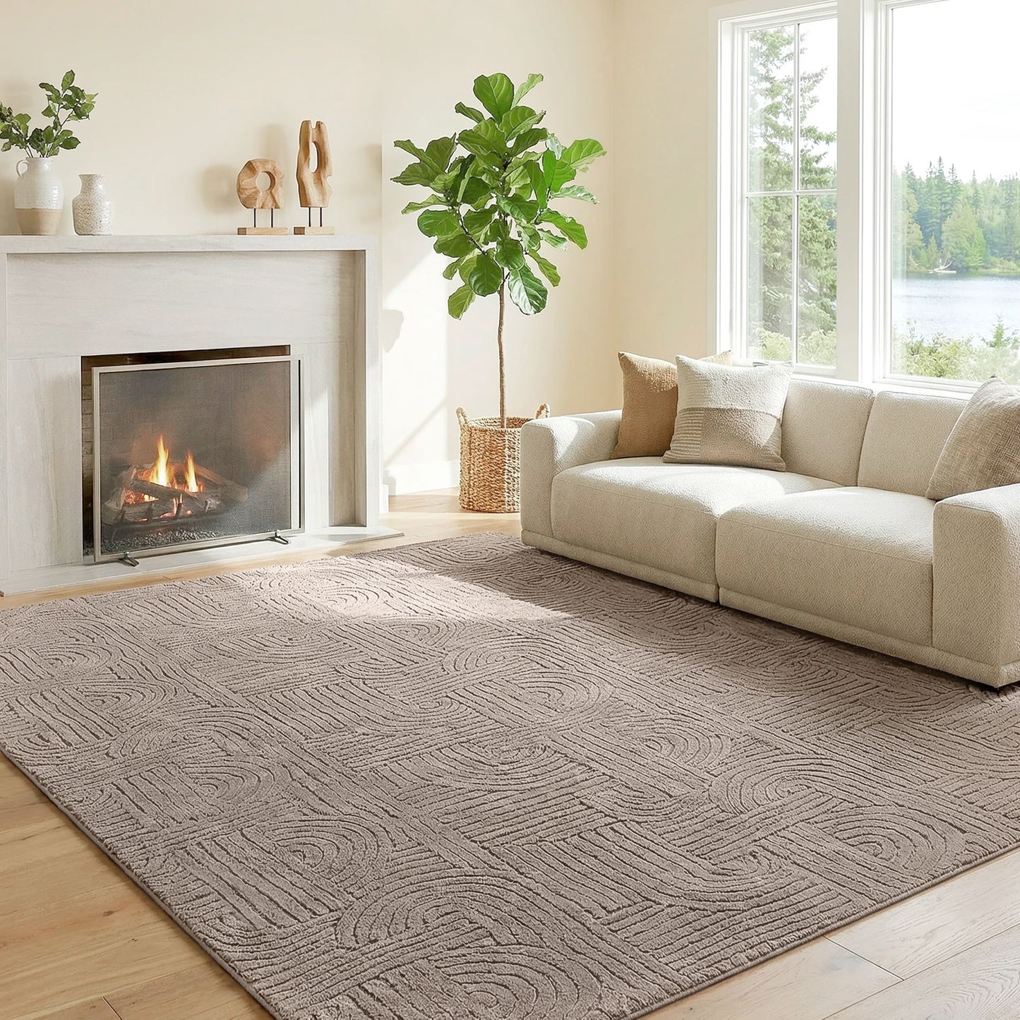 7.5x9.5 Area Rug, Luxurious Faux Fur Rug, Non-Slip Floor Carpet for Living Room, Bedroom, Dining Room, Tan