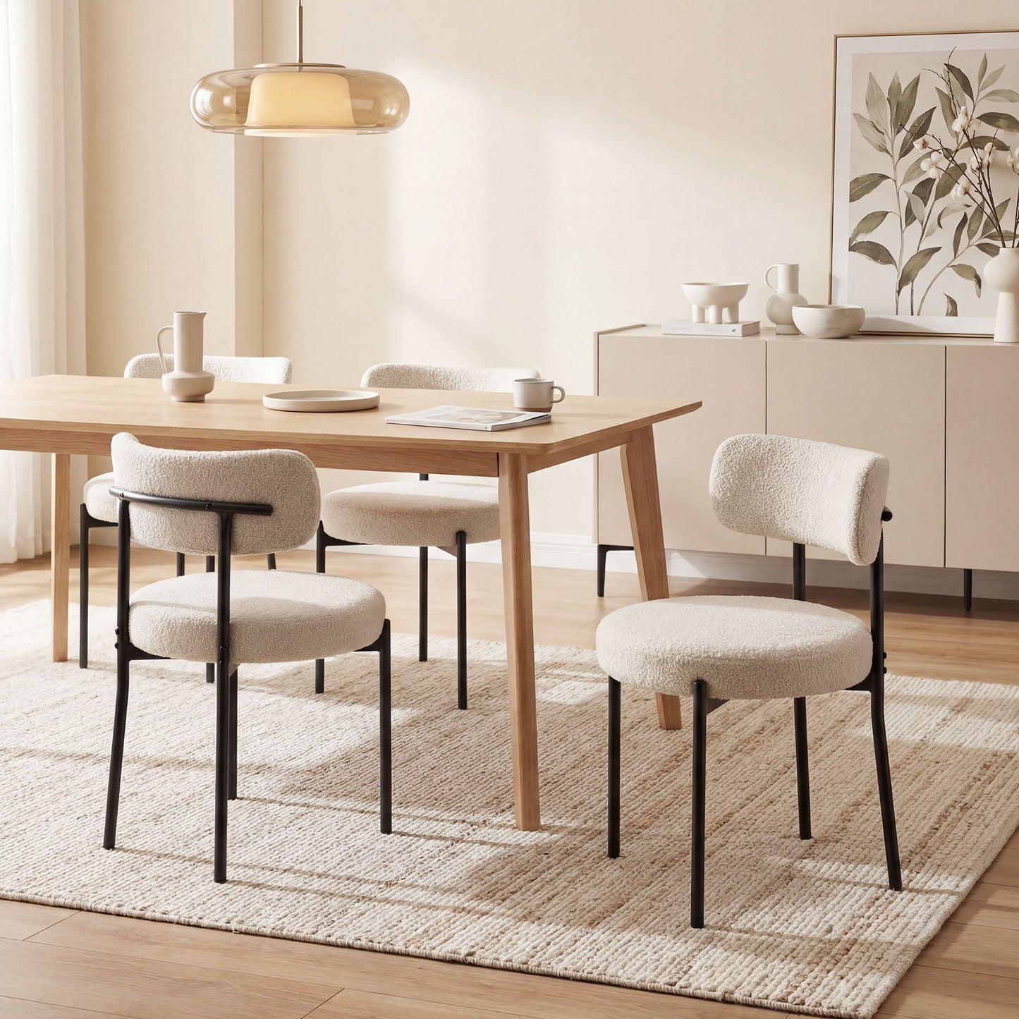 4 Pieces Kitchen Chairs, Modern Dining Chairs w/ Berber Fleece Upholstery and Steel Legs for Living Room, Beige