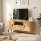 60" TV Stand with Curved Sliding Doors - Natural Wood