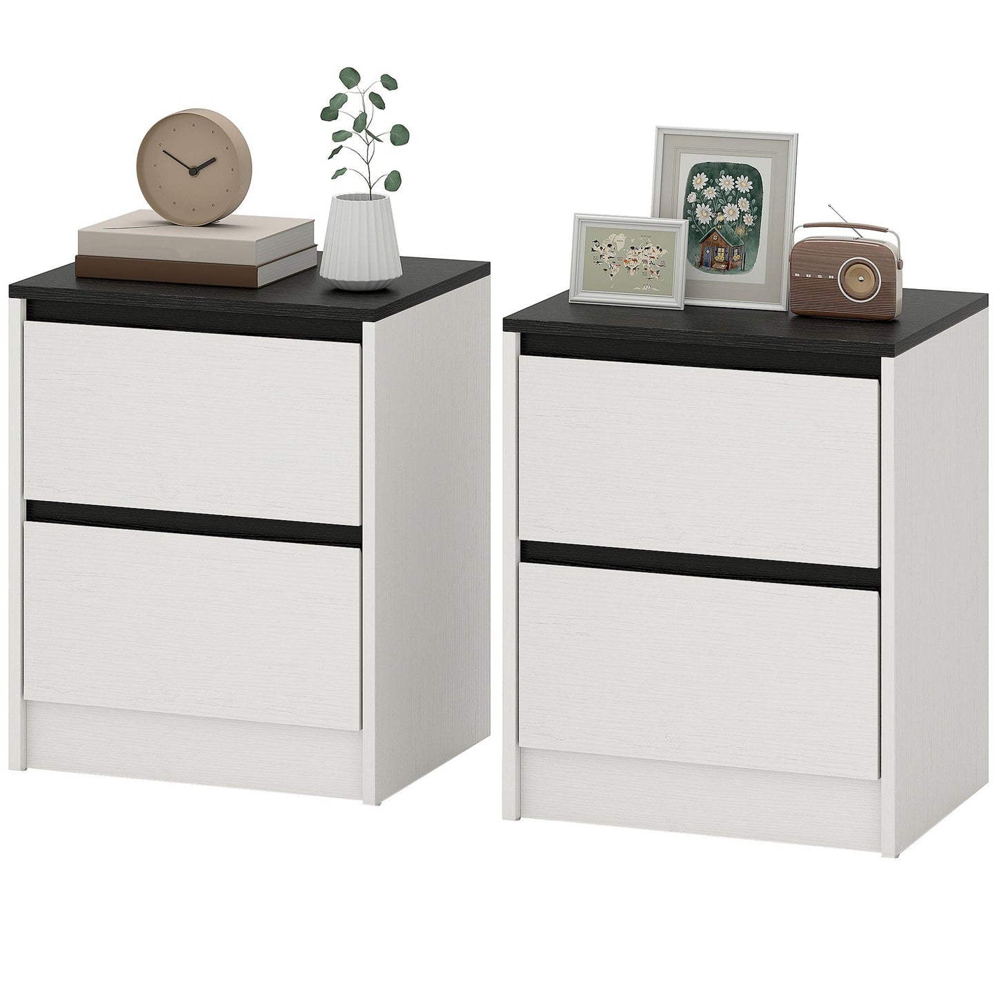 Nightstands Set of 2 with 2 Drawers - White