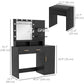 Illuminated Dressing Table Set, LED Vanity Table Set with Stool, LED Mirror, Drawer and Cabinet Shelves for Bedroom
