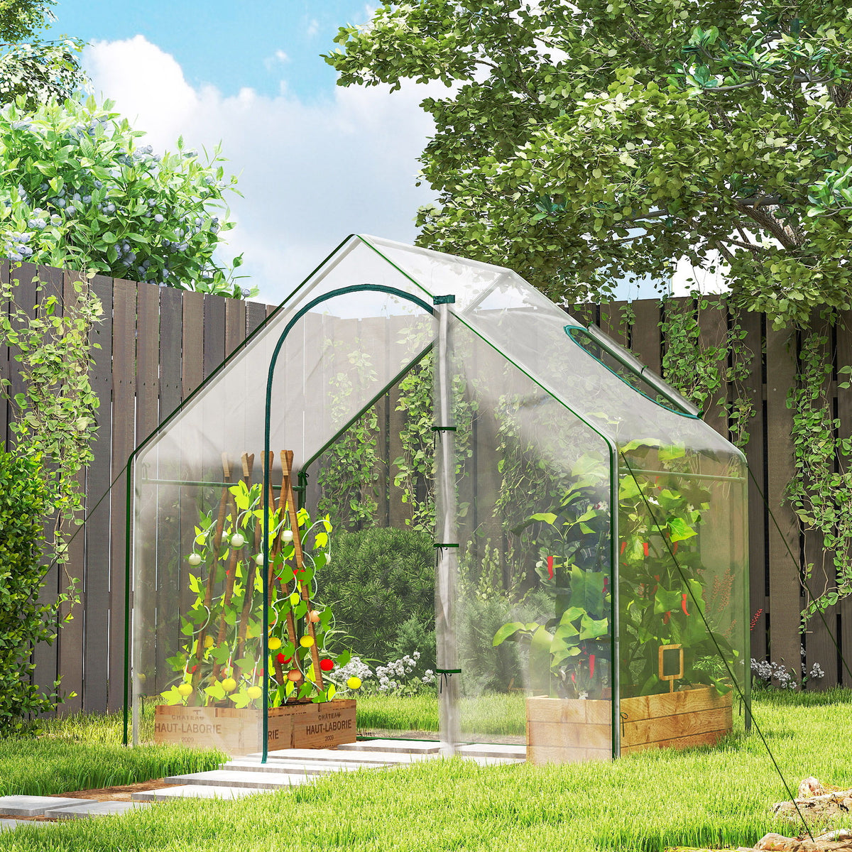 6'x3.3'x5.5' Walk-in Garden Greenhouse with Door and Window, Portable Mini Greenhouse for Plants Flowers Herbs, Steel Outdoor Hot House Growing Tent, Clear Plastic Cover